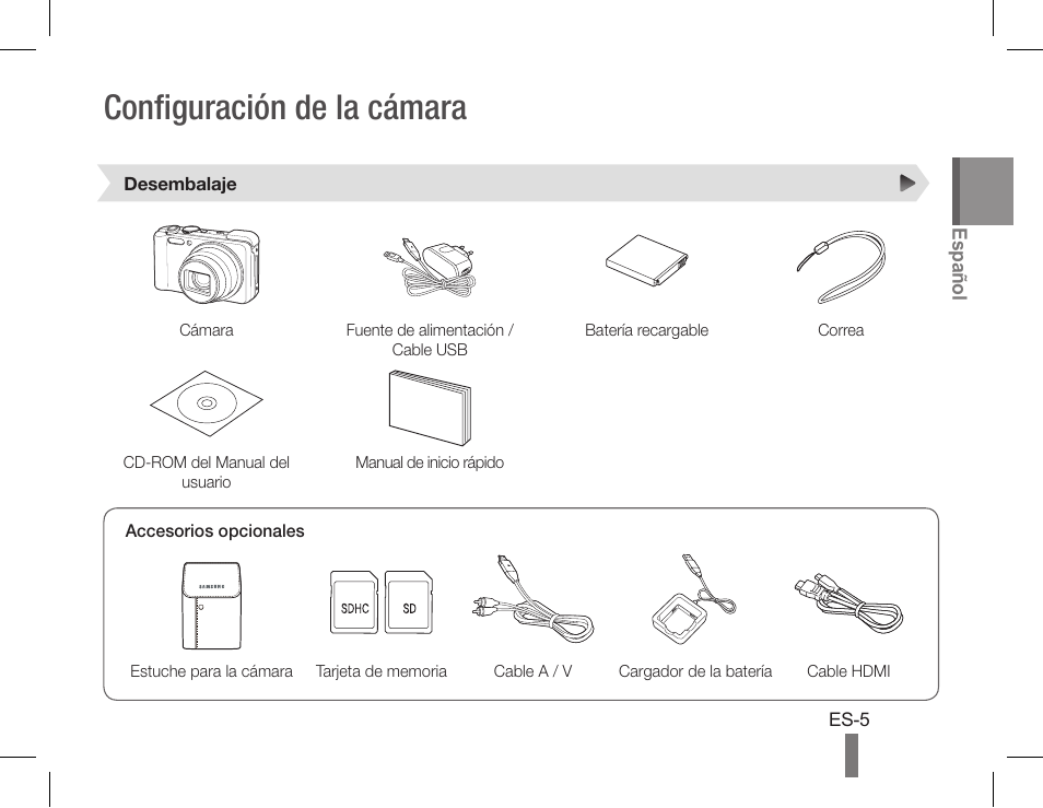 Configuración de la cámara | Samsung WB660 User Manual | Page 15 / 32