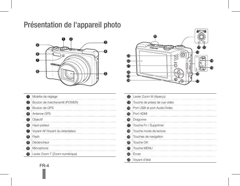 Présentation de l'appareil photo, Fr-4 | Samsung WB660 User Manual | Page 24 / 32