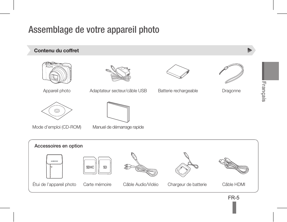 Assemblage de votre appareil photo | Samsung WB660 User Manual | Page 25 / 32