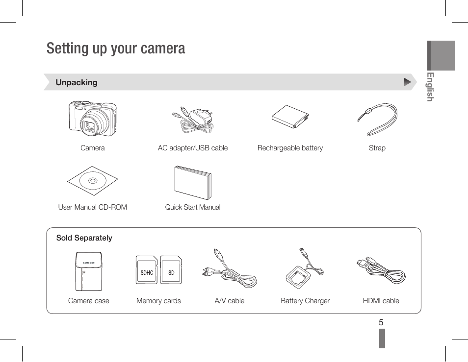 Setting up your camera | Samsung WB660 User Manual | Page 5 / 32