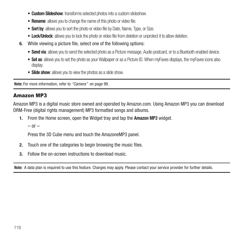 Amazon mp3 | Samsung Behold II SGH-t939 User Manual | Page 122 / 216