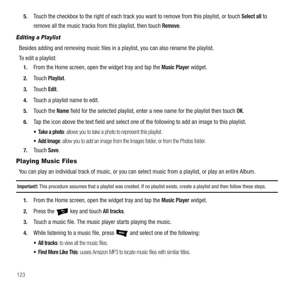 Playing music files | Samsung Behold II SGH-t939 User Manual | Page 126 / 216