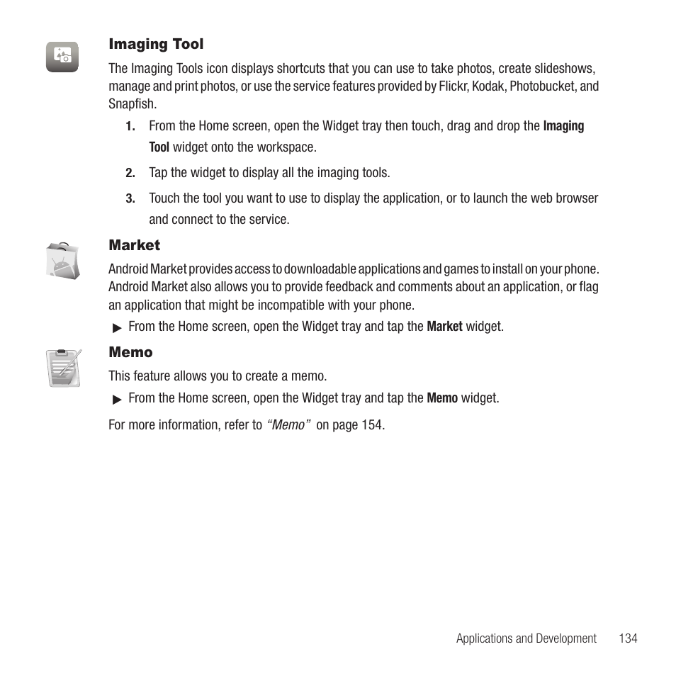 Imaging tool, Market, Memo | Imaging tool market memo | Samsung Behold II SGH-t939 User Manual | Page 137 / 216