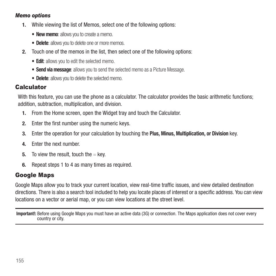 Calculator, Google maps, Calculator google maps | Samsung Behold II SGH-t939 User Manual | Page 158 / 216