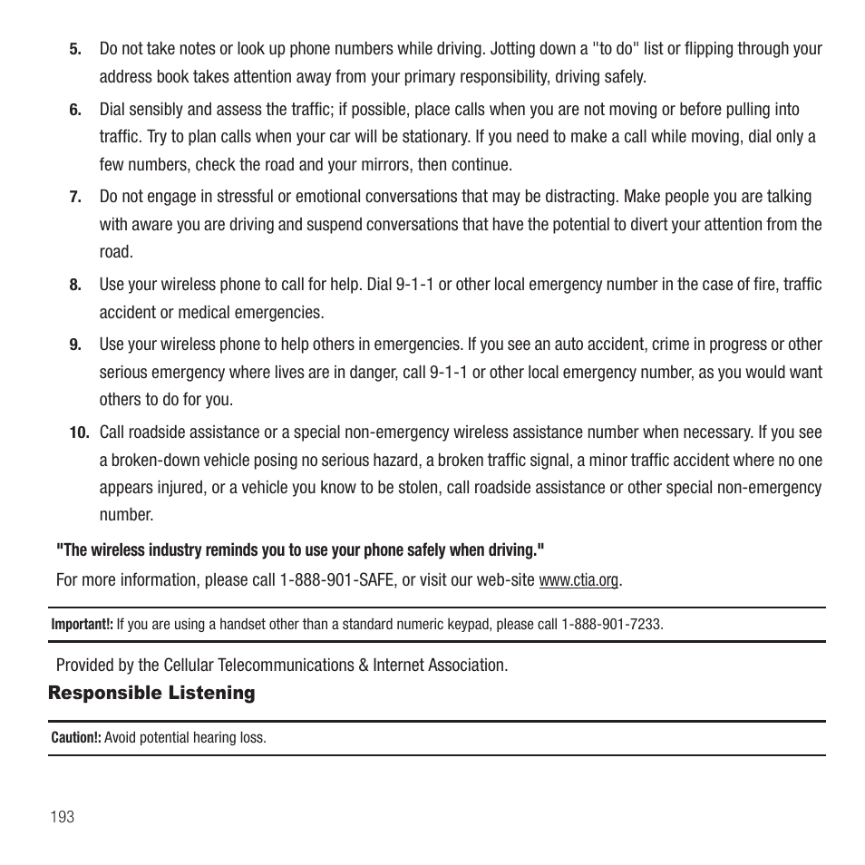 Responsible listening | Samsung Behold II SGH-t939 User Manual | Page 196 / 216