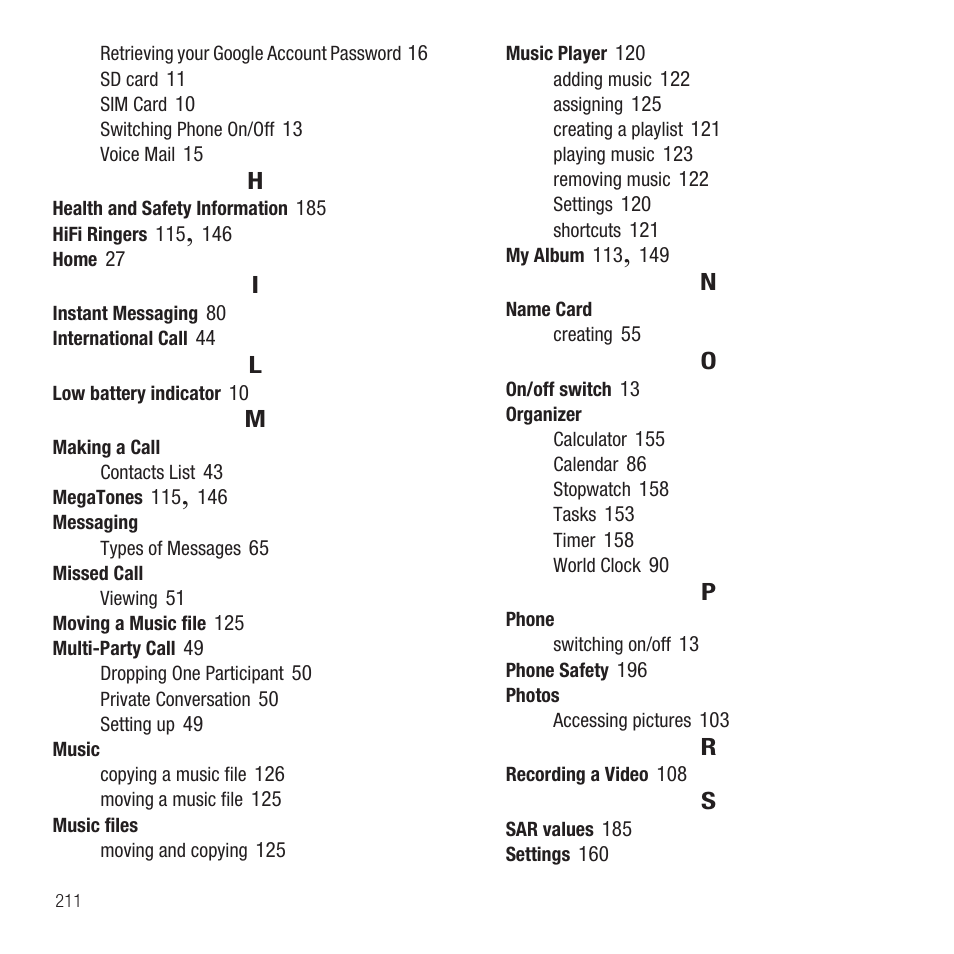 Samsung Behold II SGH-t939 User Manual | Page 214 / 216