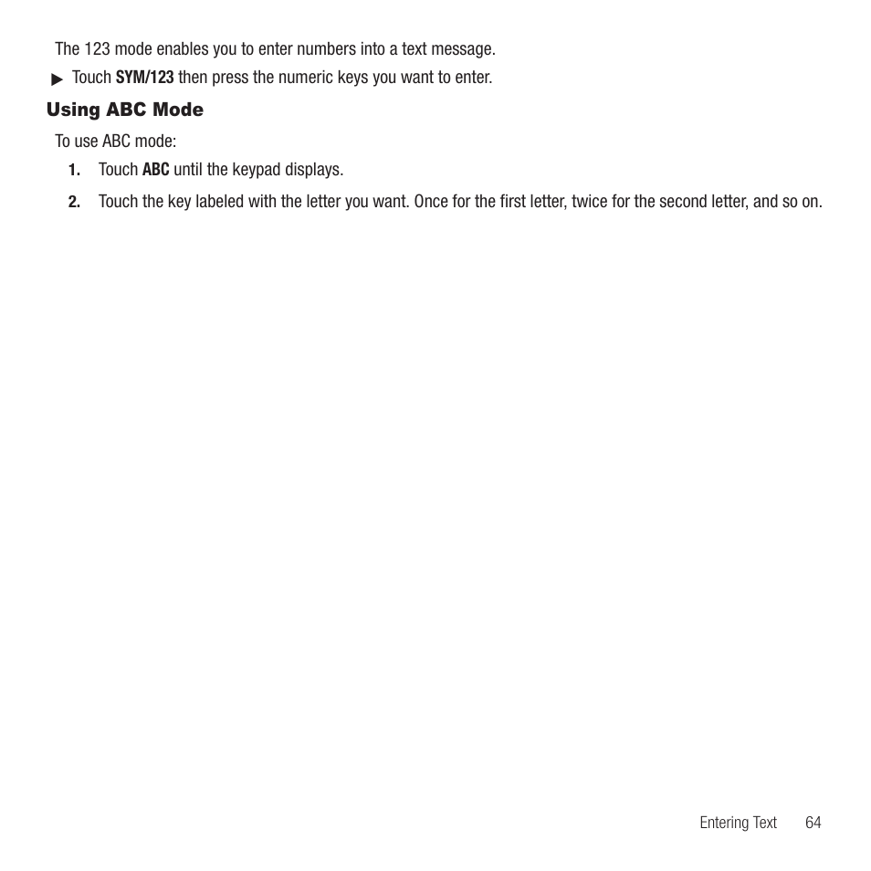 Using abc mode | Samsung Behold II SGH-t939 User Manual | Page 67 / 216