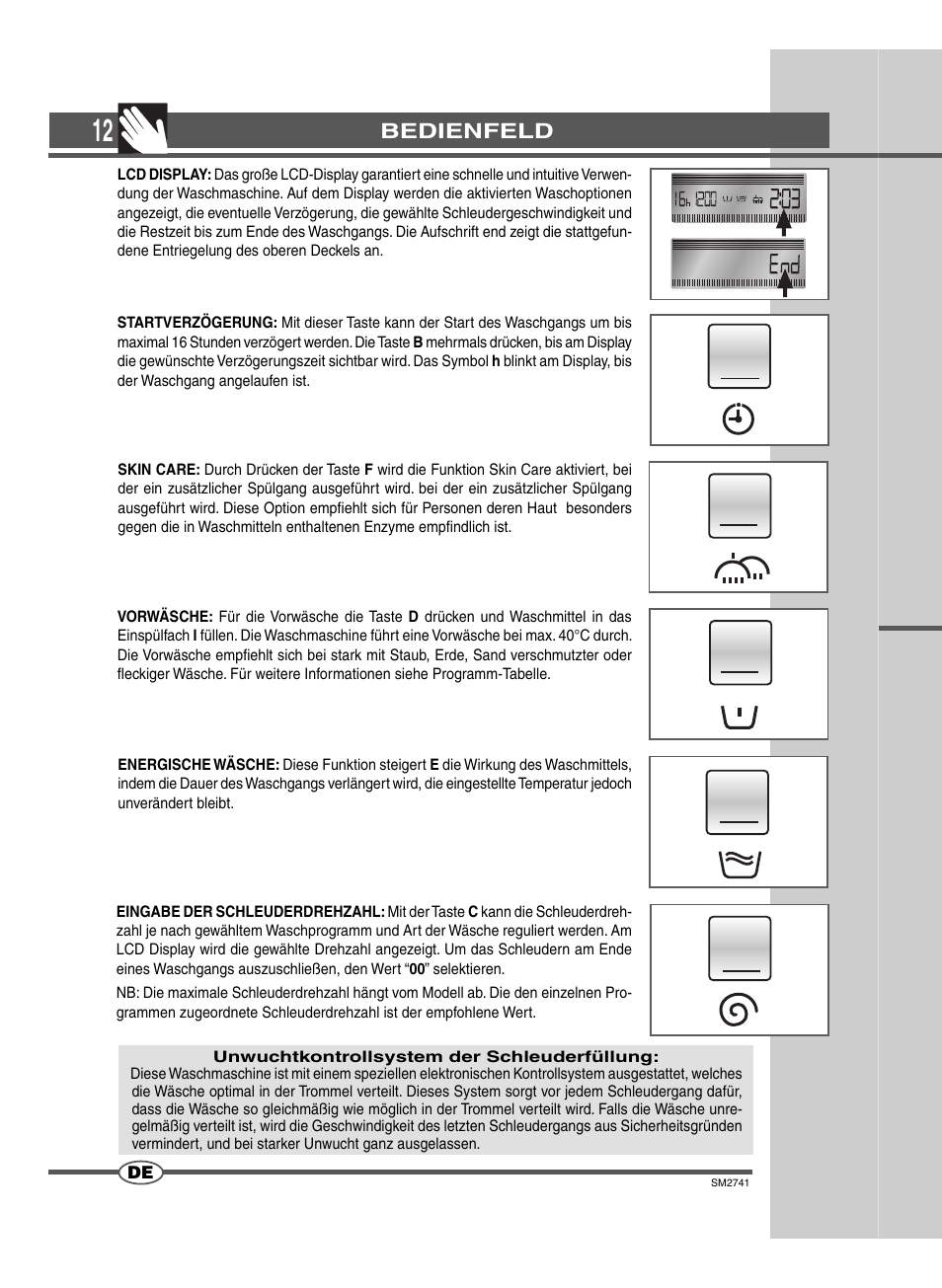 Bedienfeld | Ardo TLN105L User Manual | Page 12 / 44