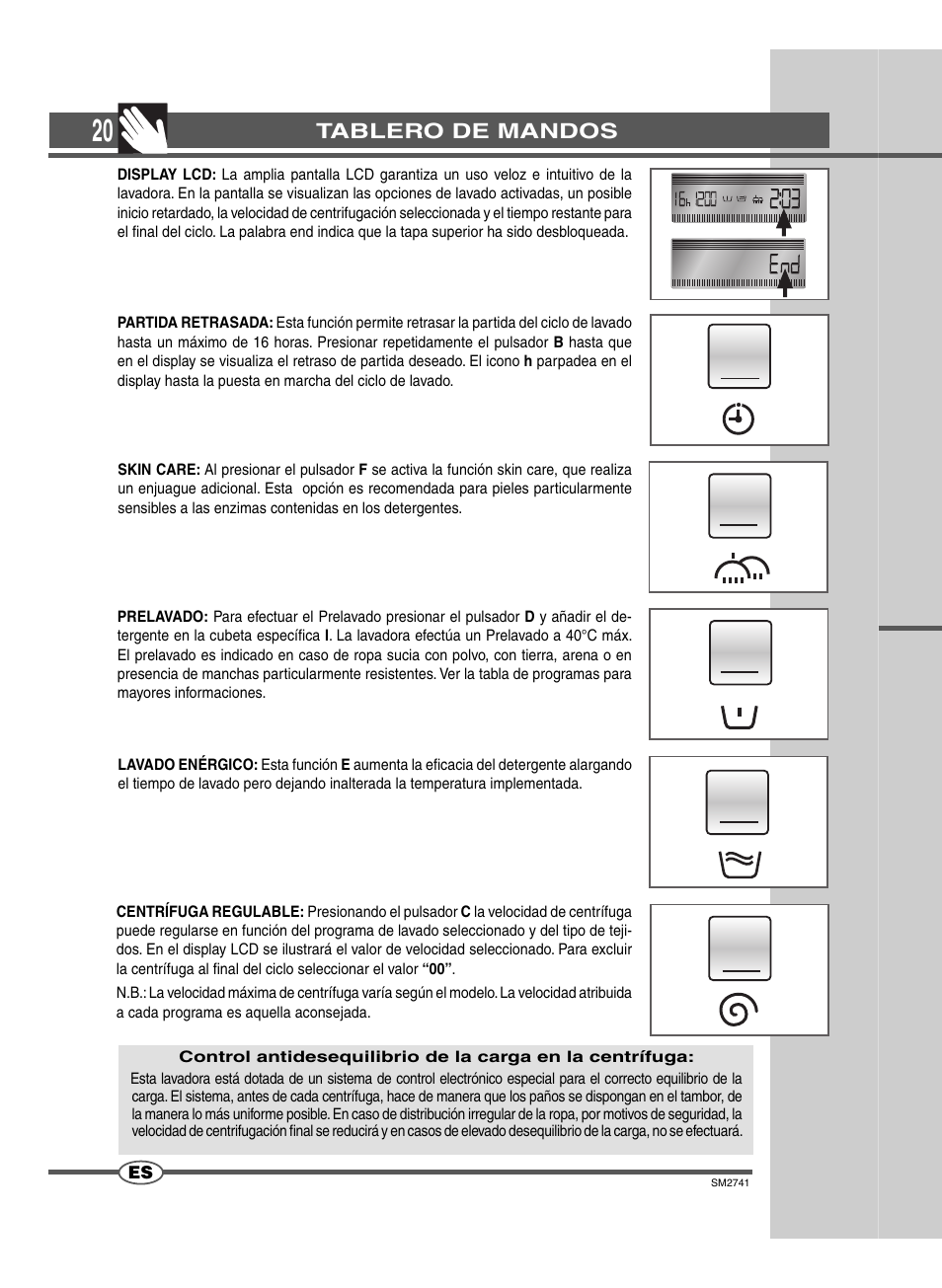 Tablero de mandos | Ardo TLN105L User Manual | Page 20 / 44