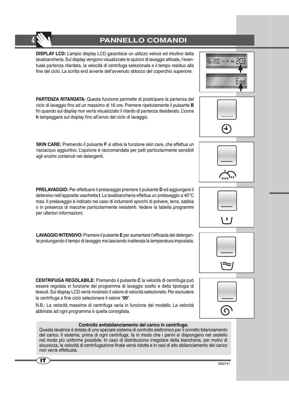 Pannello comandi | Ardo TLN105L User Manual | Page 4 / 44