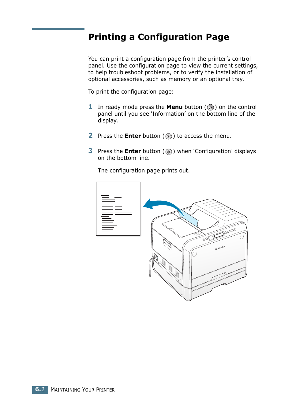 Printing a configuration page | Samsung CLP 500N User Manual | Page 120 / 245