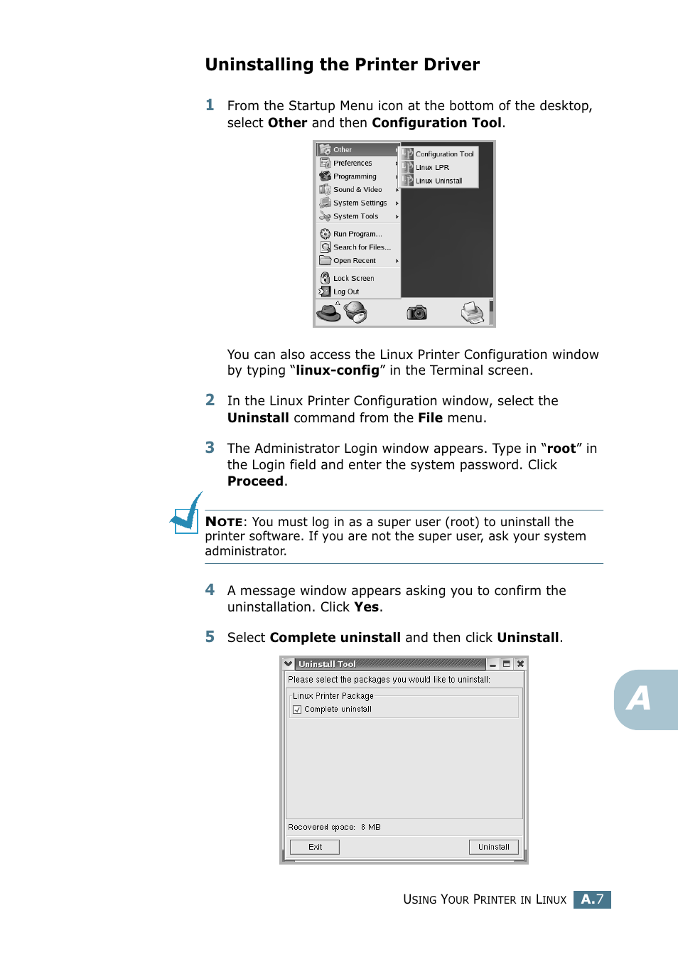 Uninstalling the printer driver | Samsung CLP 500N User Manual | Page 197 / 245