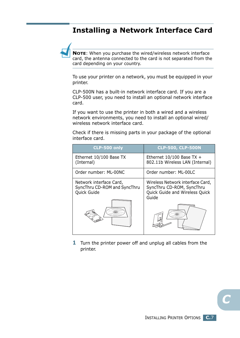 Installing a network interface card | Samsung CLP 500N User Manual | Page 223 / 245