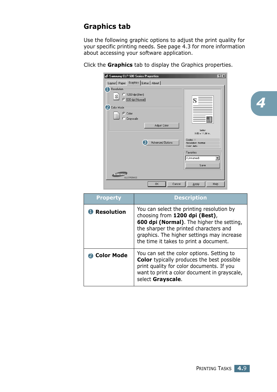 Graphics tab | Samsung CLP 500N User Manual | Page 97 / 245