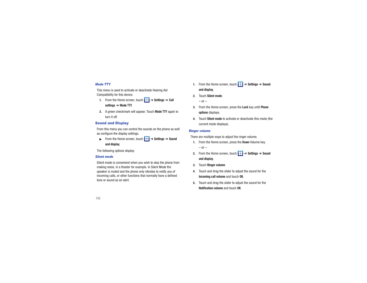 Sound and display | Samsung CAPTIVATE SGH-I897 User Manual | Page 110 / 193