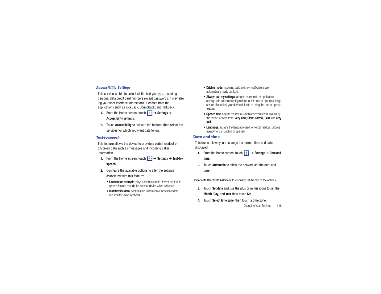 Date and time | Samsung CAPTIVATE SGH-I897 User Manual | Page 123 / 193