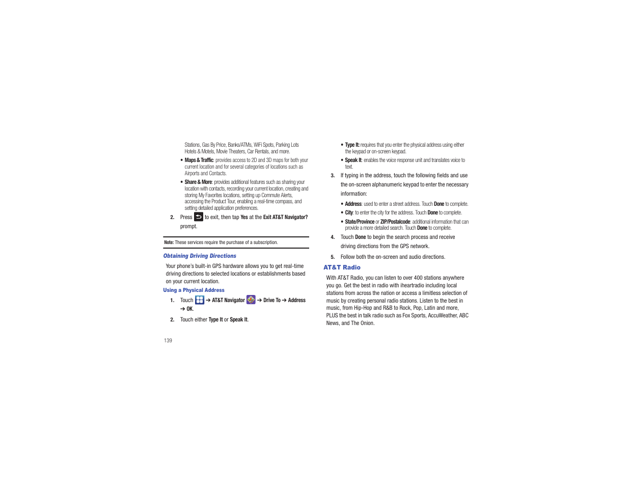 At&t radio | Samsung CAPTIVATE SGH-I897 User Manual | Page 144 / 193
