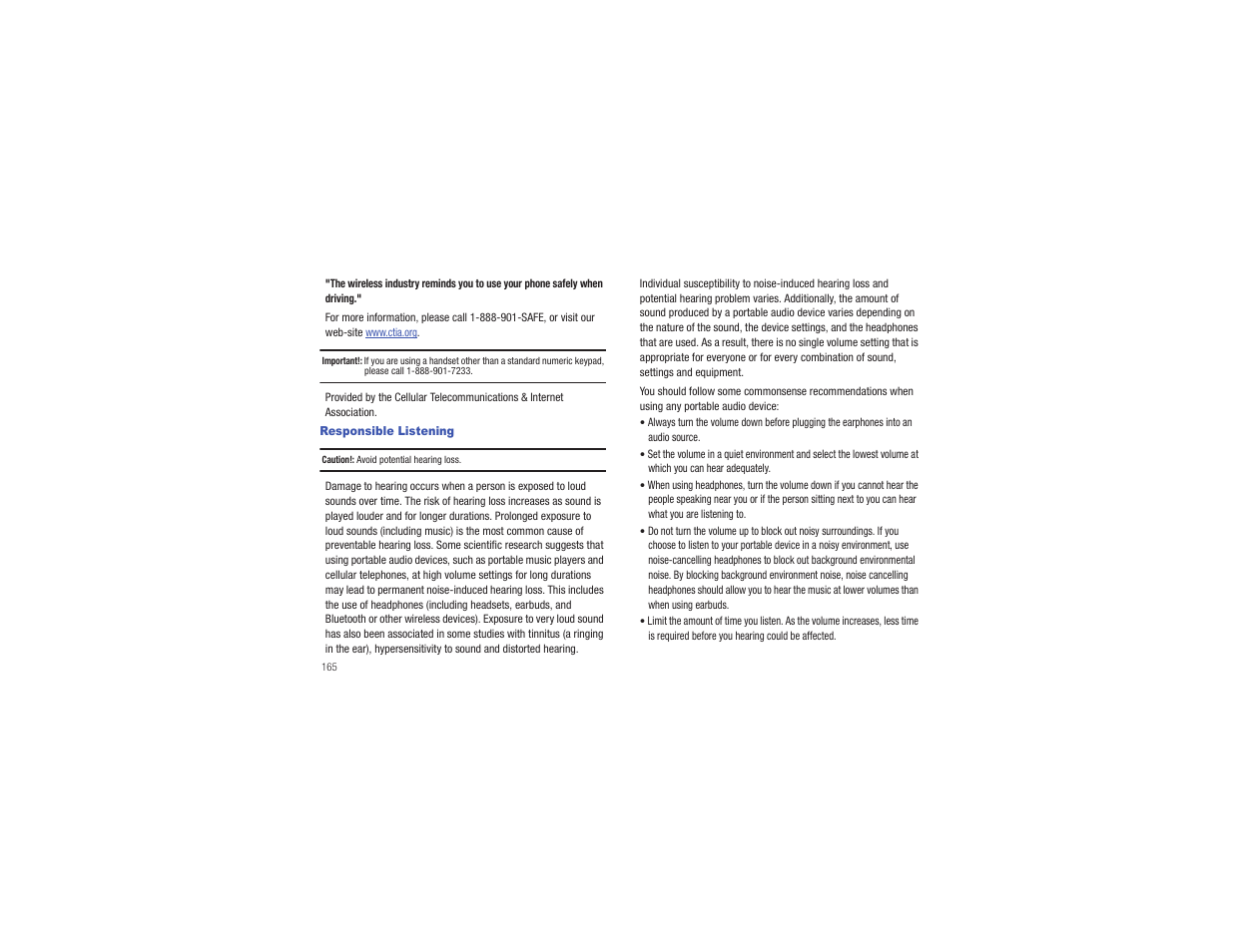 Responsible listening | Samsung CAPTIVATE SGH-I897 User Manual | Page 170 / 193