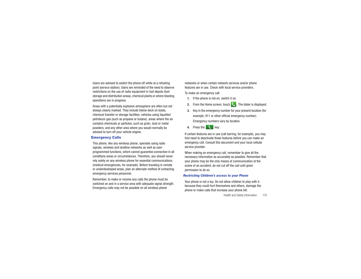 Emergency calls | Samsung CAPTIVATE SGH-I897 User Manual | Page 175 / 193