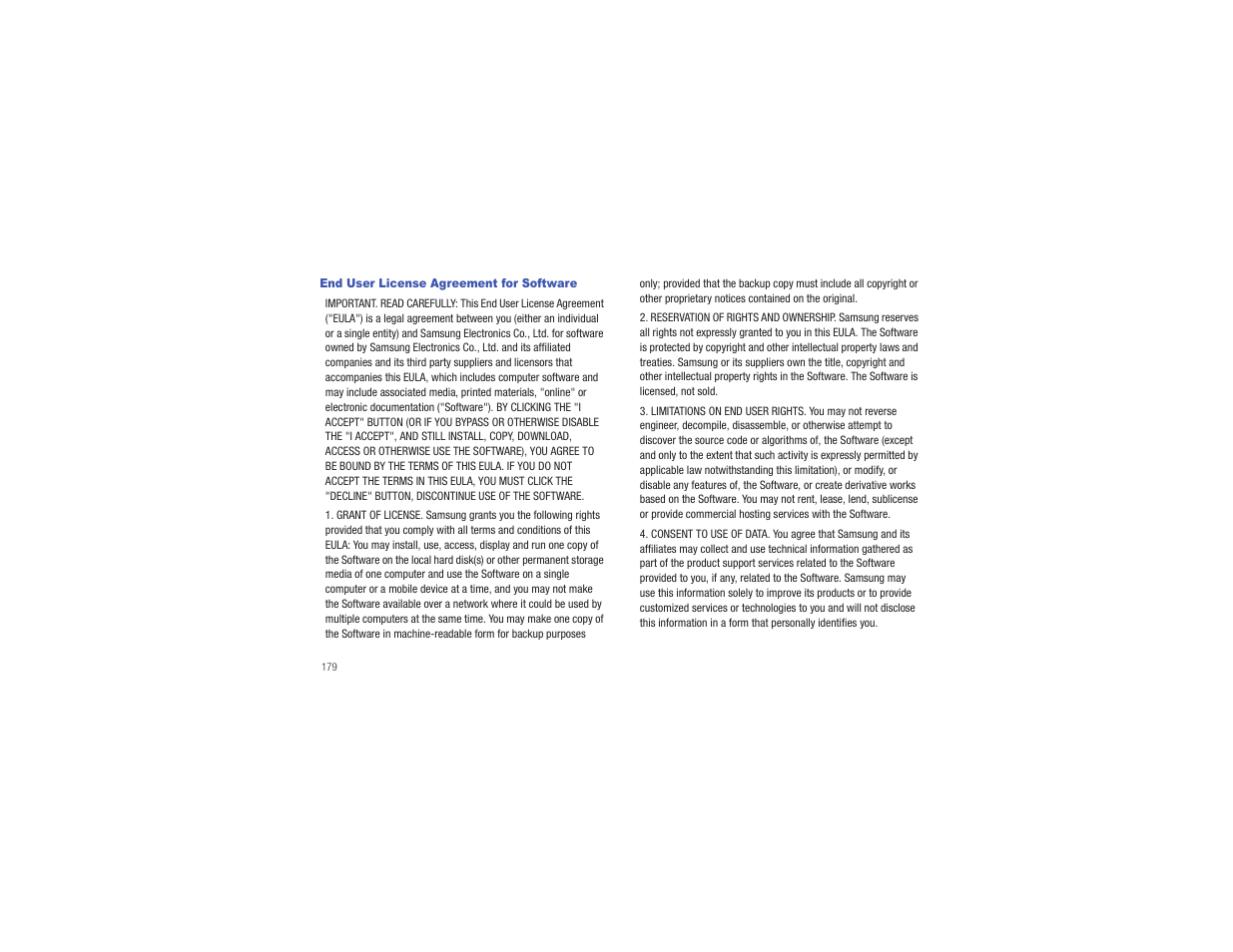 End user license agreement for software | Samsung CAPTIVATE SGH-I897 User Manual | Page 184 / 193