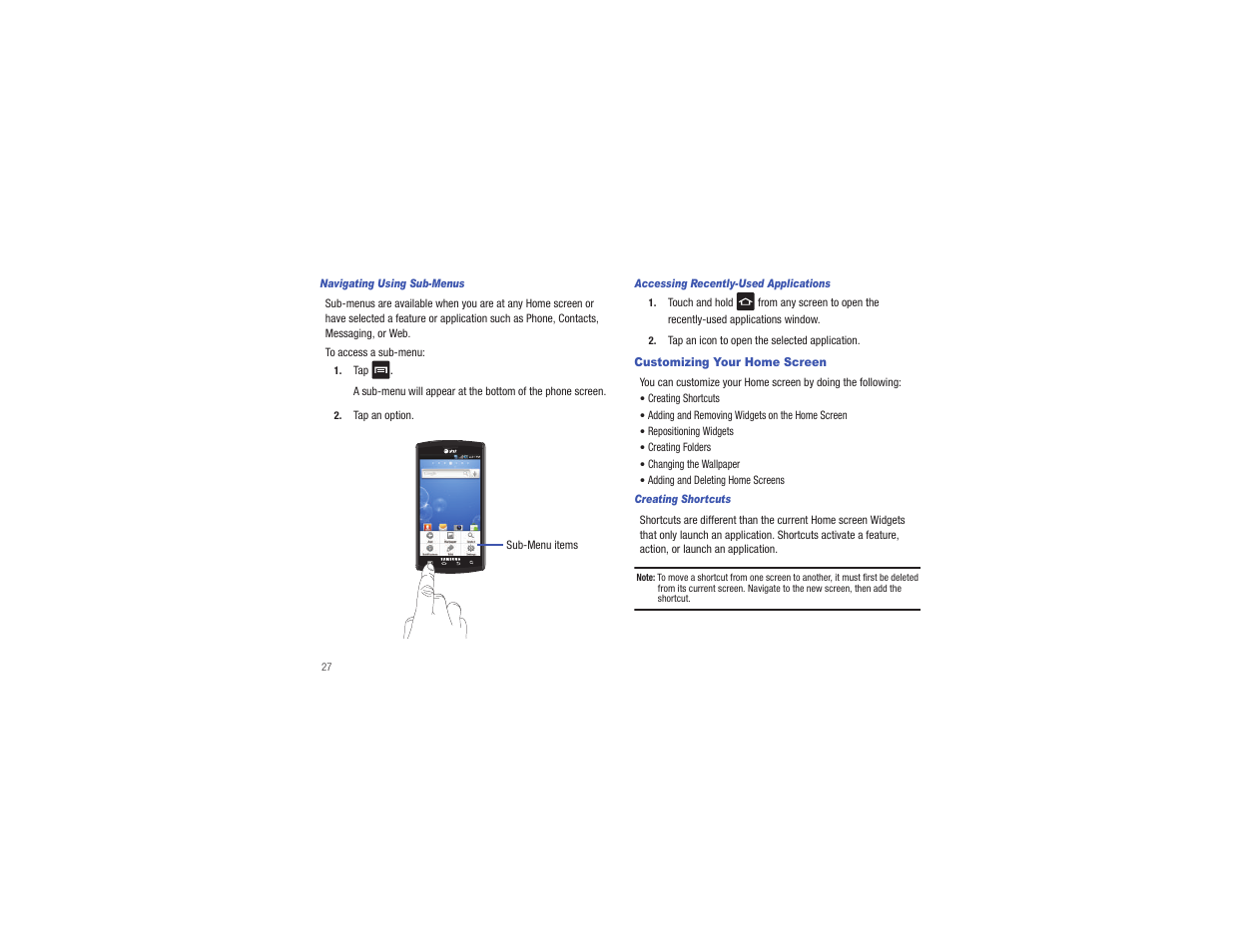 Customizing your home screen | Samsung CAPTIVATE SGH-I897 User Manual | Page 32 / 193