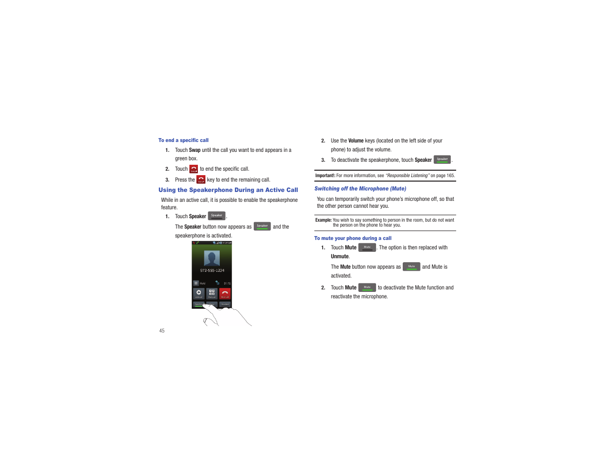 Using the speakerphone during an active call | Samsung CAPTIVATE SGH-I897 User Manual | Page 50 / 193