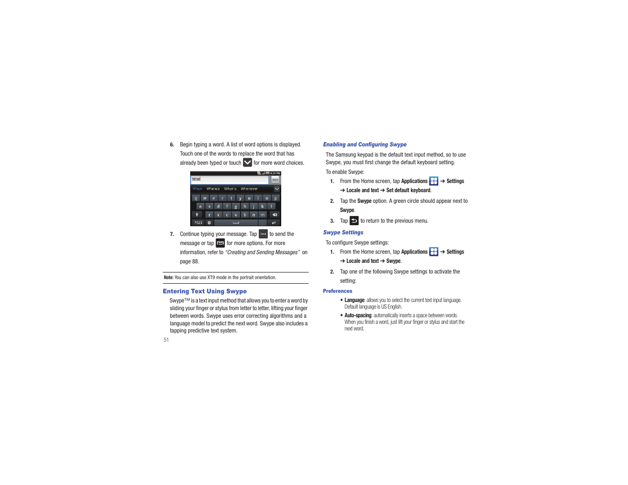 Entering text using swype | Samsung CAPTIVATE SGH-I897 User Manual | Page 56 / 193