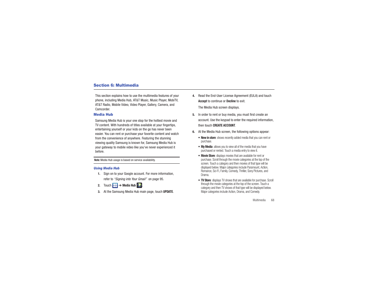 Section 6: multimedia, Media hub | Samsung CAPTIVATE SGH-I897 User Manual | Page 73 / 193