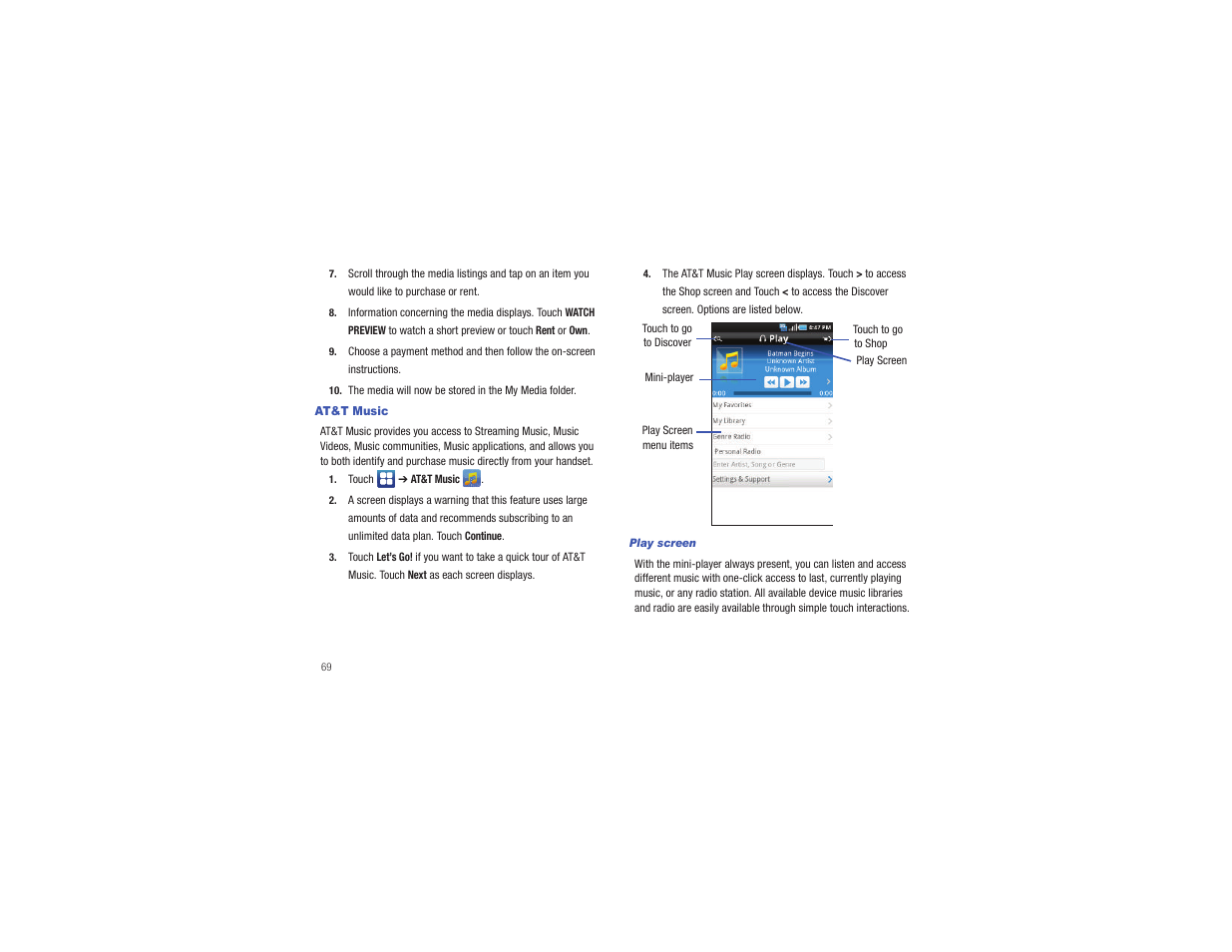 At&t music | Samsung CAPTIVATE SGH-I897 User Manual | Page 74 / 193