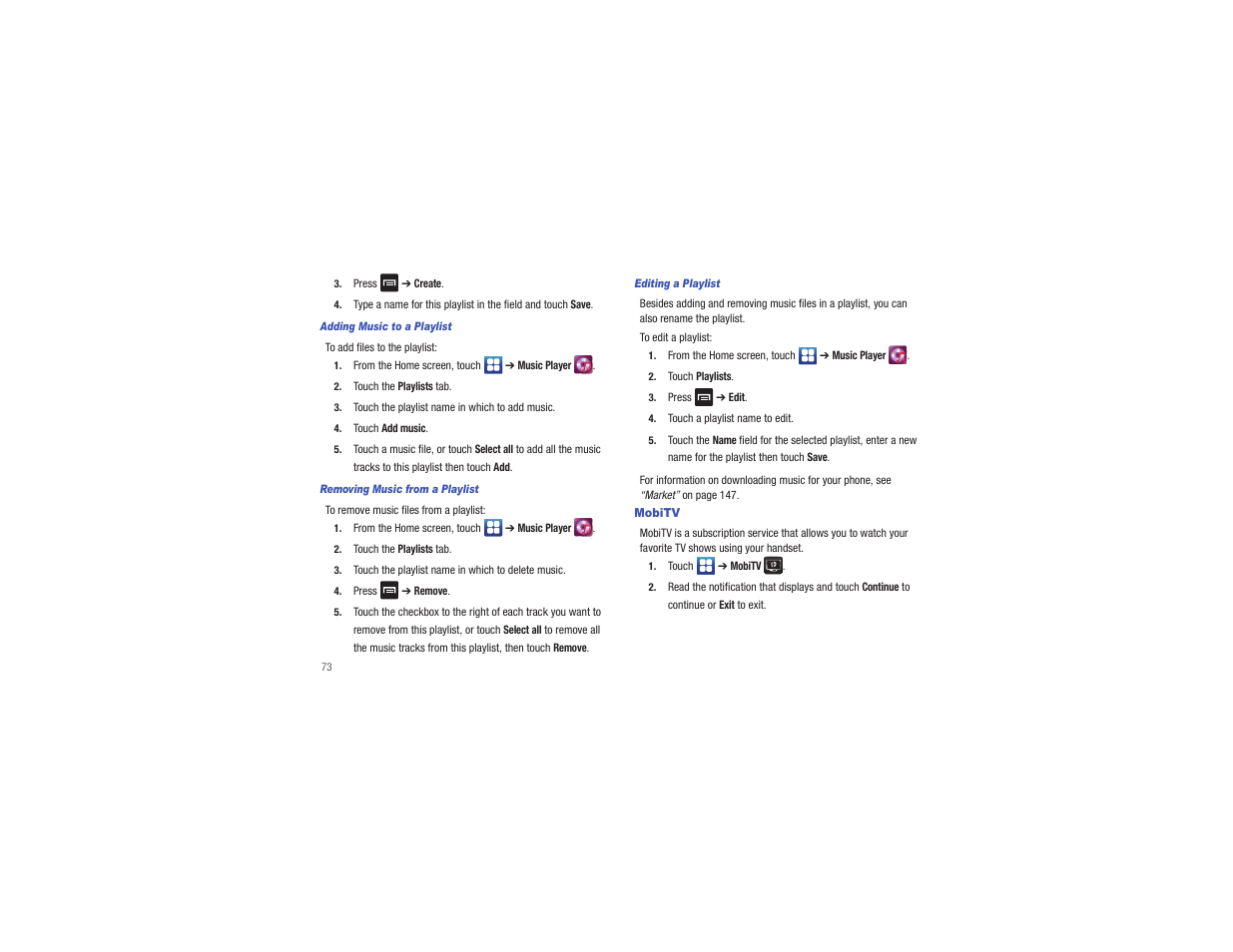 Mobitv | Samsung CAPTIVATE SGH-I897 User Manual | Page 78 / 193