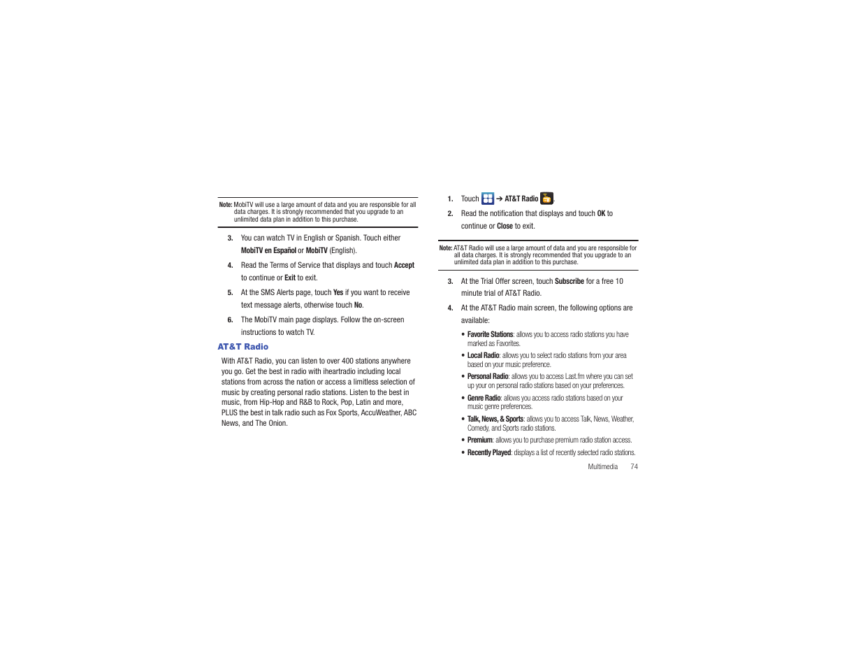 At&t radio | Samsung CAPTIVATE SGH-I897 User Manual | Page 79 / 193