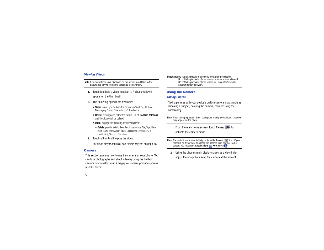 Camera, Using the camera, Camera using the camera | Samsung CAPTIVATE SGH-I897 User Manual | Page 82 / 193