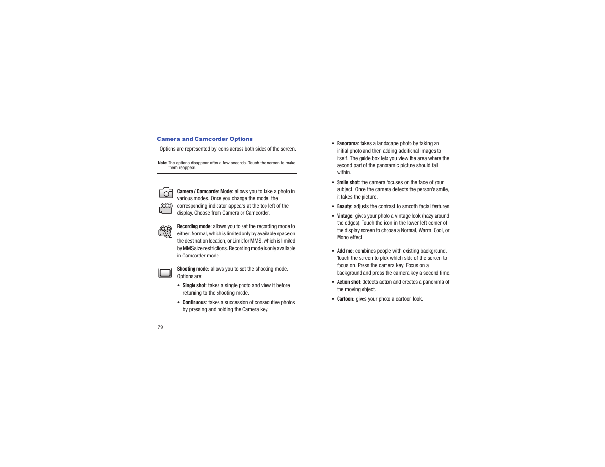 Camera and camcorder options | Samsung CAPTIVATE SGH-I897 User Manual | Page 84 / 193