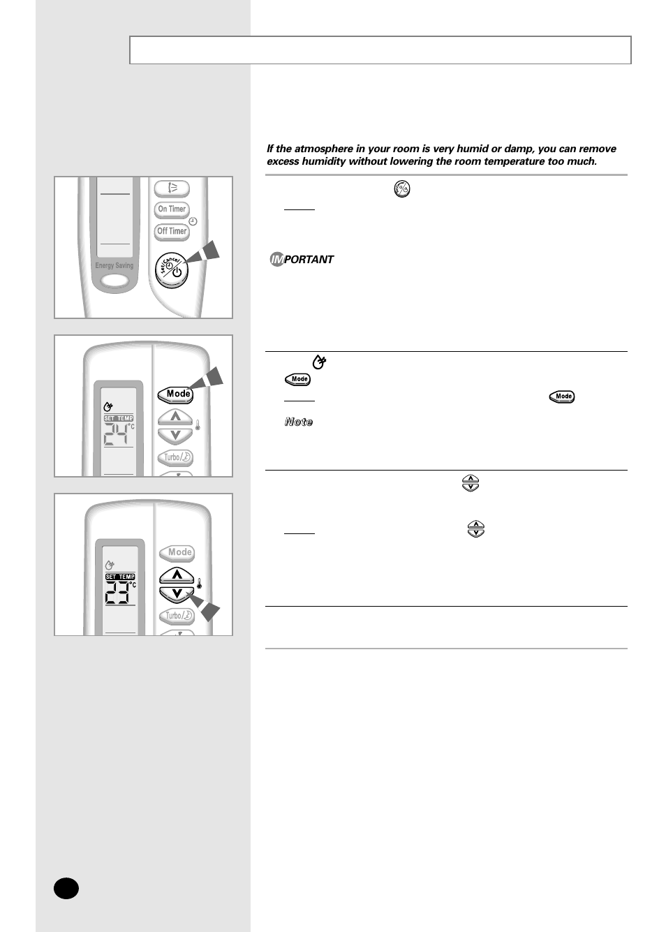 Removing excess humidity | Samsung AS12SGGE User Manual | Page 12 / 24