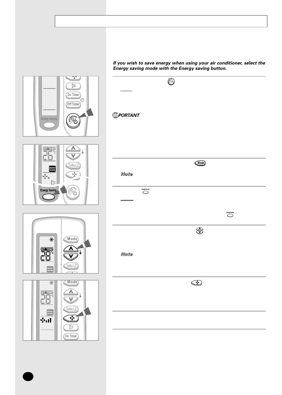 Selecting energy saving mode | Samsung AS12SGGE User Manual | Page 14 / 24