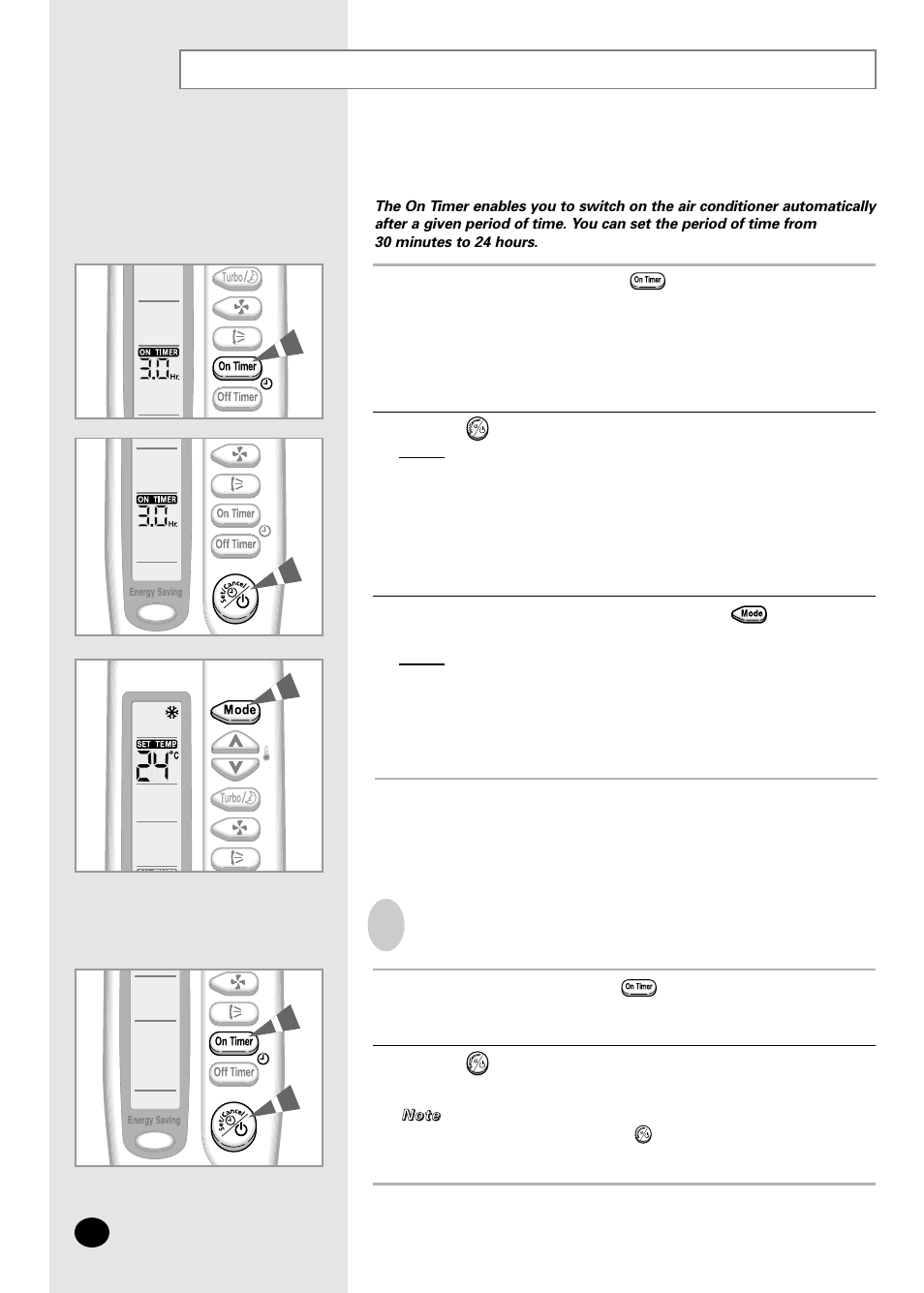 Setting the on timer | Samsung AS12SGGE User Manual | Page 16 / 24