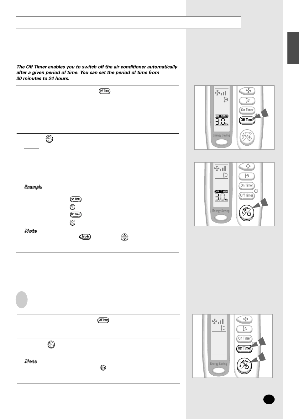 Setting the off timer | Samsung AS12SGGE User Manual | Page 17 / 24