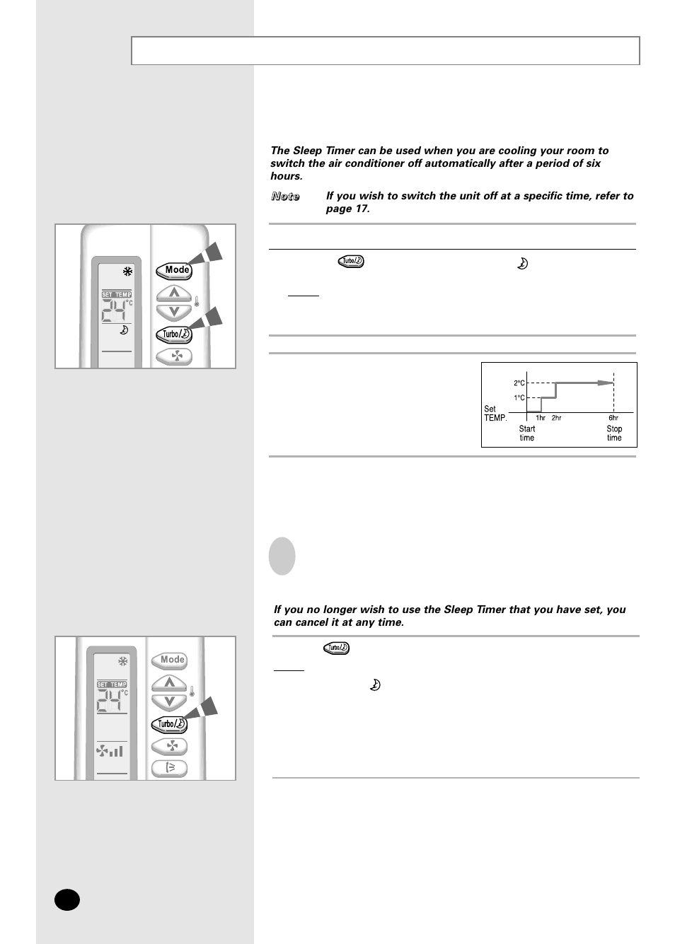 Setting the sleep timer | Samsung AS12SGGE User Manual | Page 18 / 24