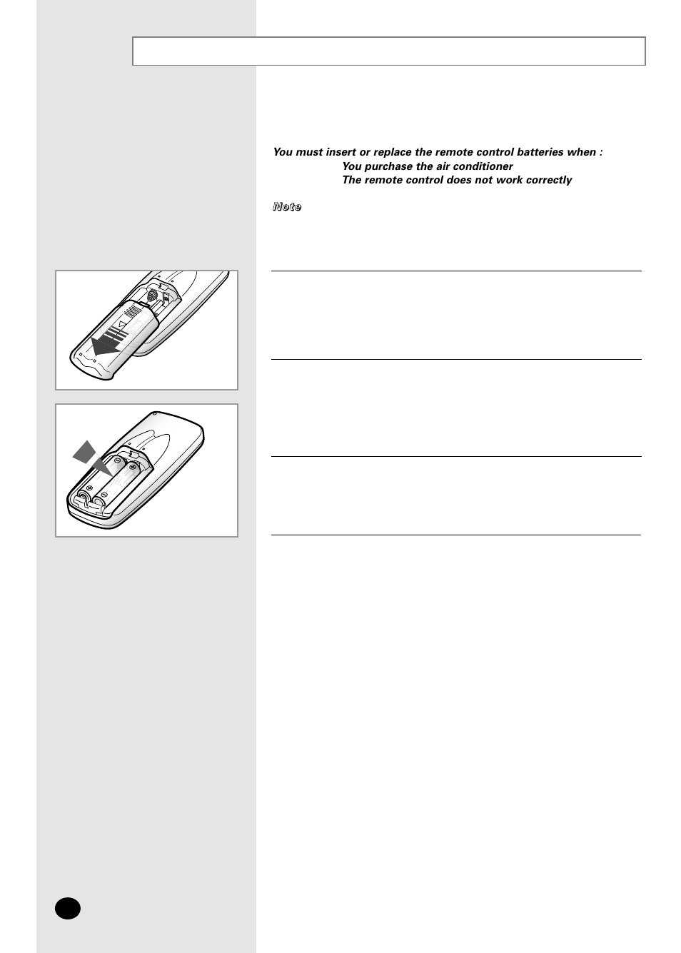Inserting the remote control batteries | Samsung AS12SGGE User Manual | Page 8 / 24
