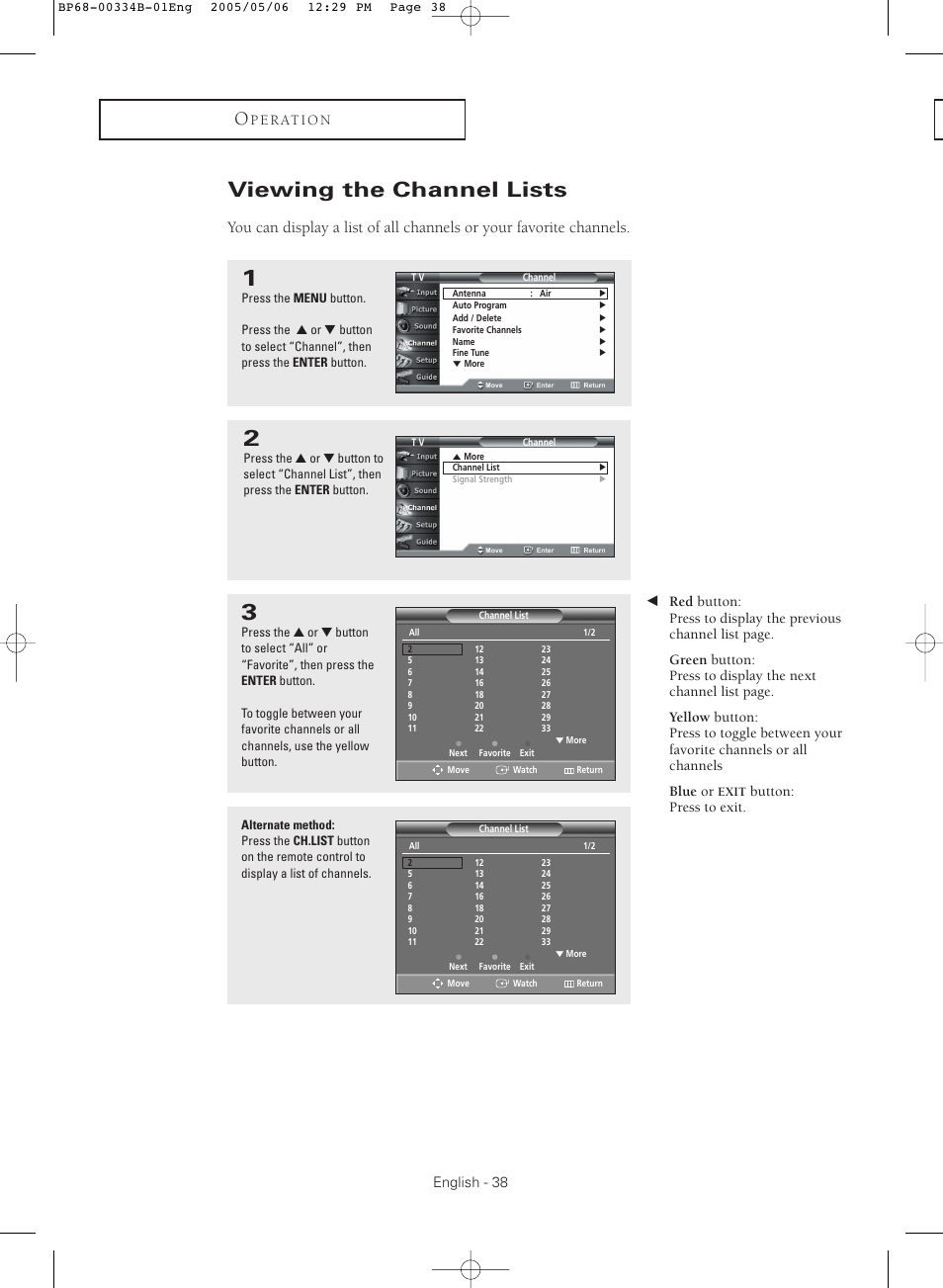 Viewing the channel lists | Samsung HC-R4245W User Manual | Page 38 / 80
