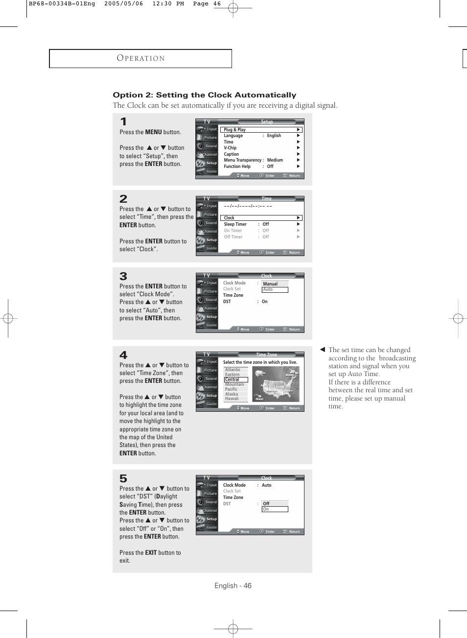 Option 2: setting the clock automatically | Samsung HC-R4245W User Manual | Page 46 / 80