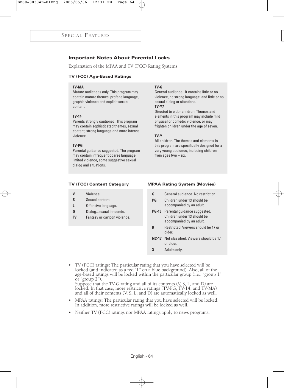 Important notes about parental locks | Samsung HC-R4245W User Manual | Page 64 / 80
