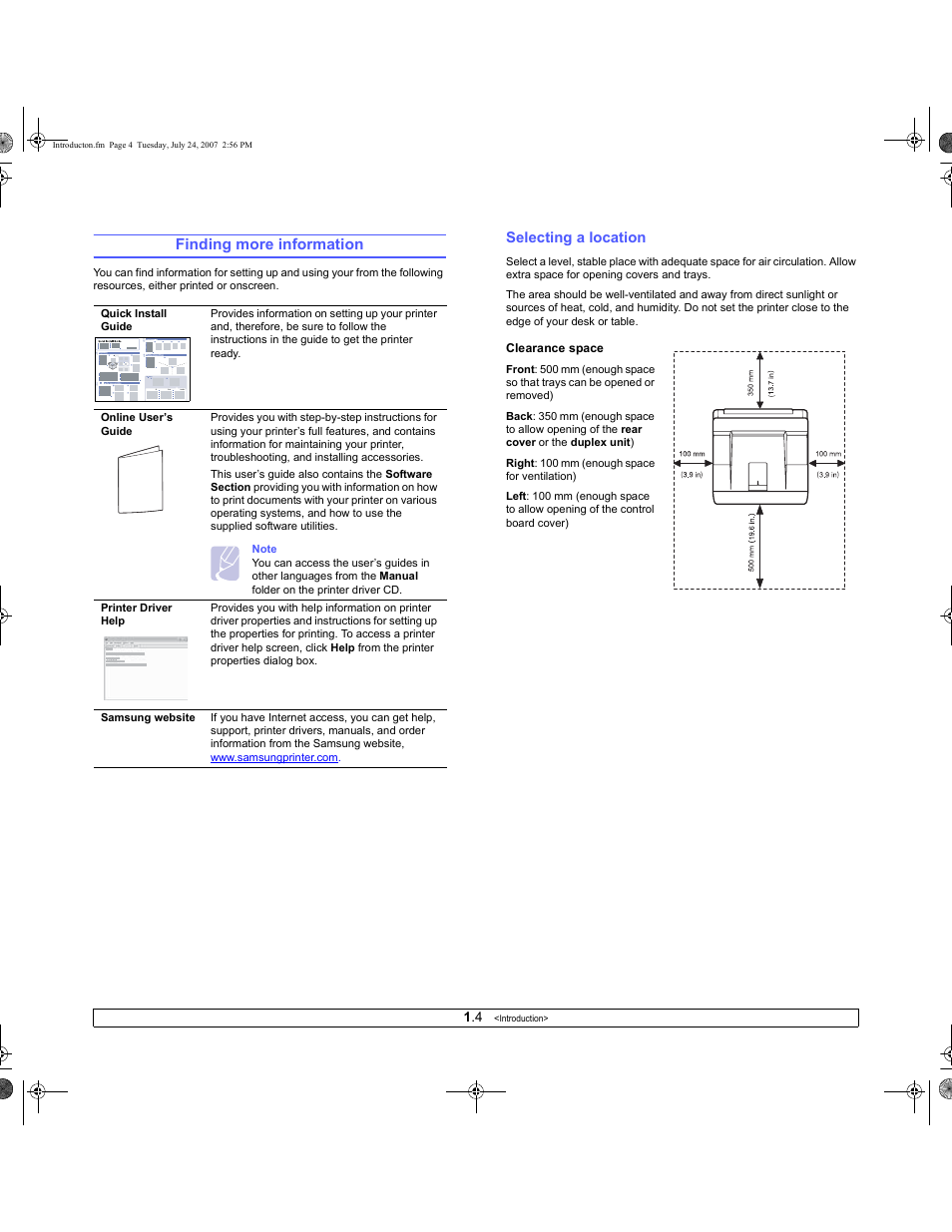Finding more information, Selecting a location | Samsung ML-3051N User Manual | Page 14 / 102