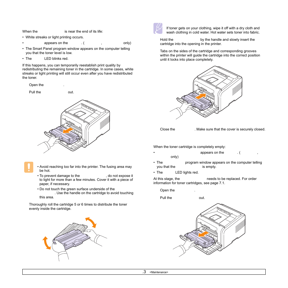 Redistributing toner cartridge, Replacing the toner cartridge | Samsung ML-3051N User Manual | Page 40 / 102