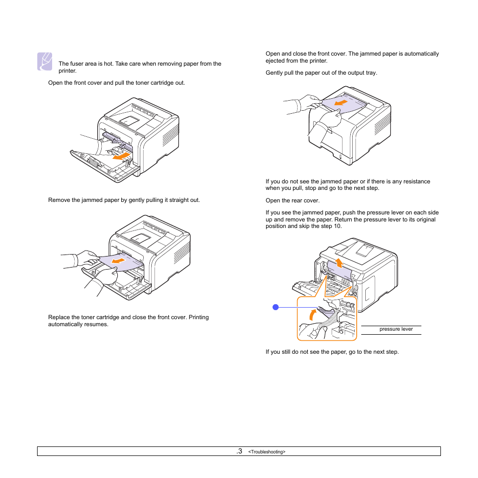 Around the toner cartridge, In the paper exit area | Samsung ML-3051N User Manual | Page 44 / 102