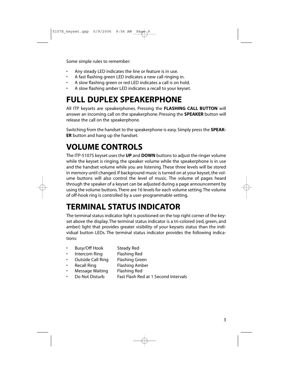 Full duplex speakerphone, Volume controls, Terminal status indicator | Samsung ITP-5107SIP User Manual | Page 10 / 86