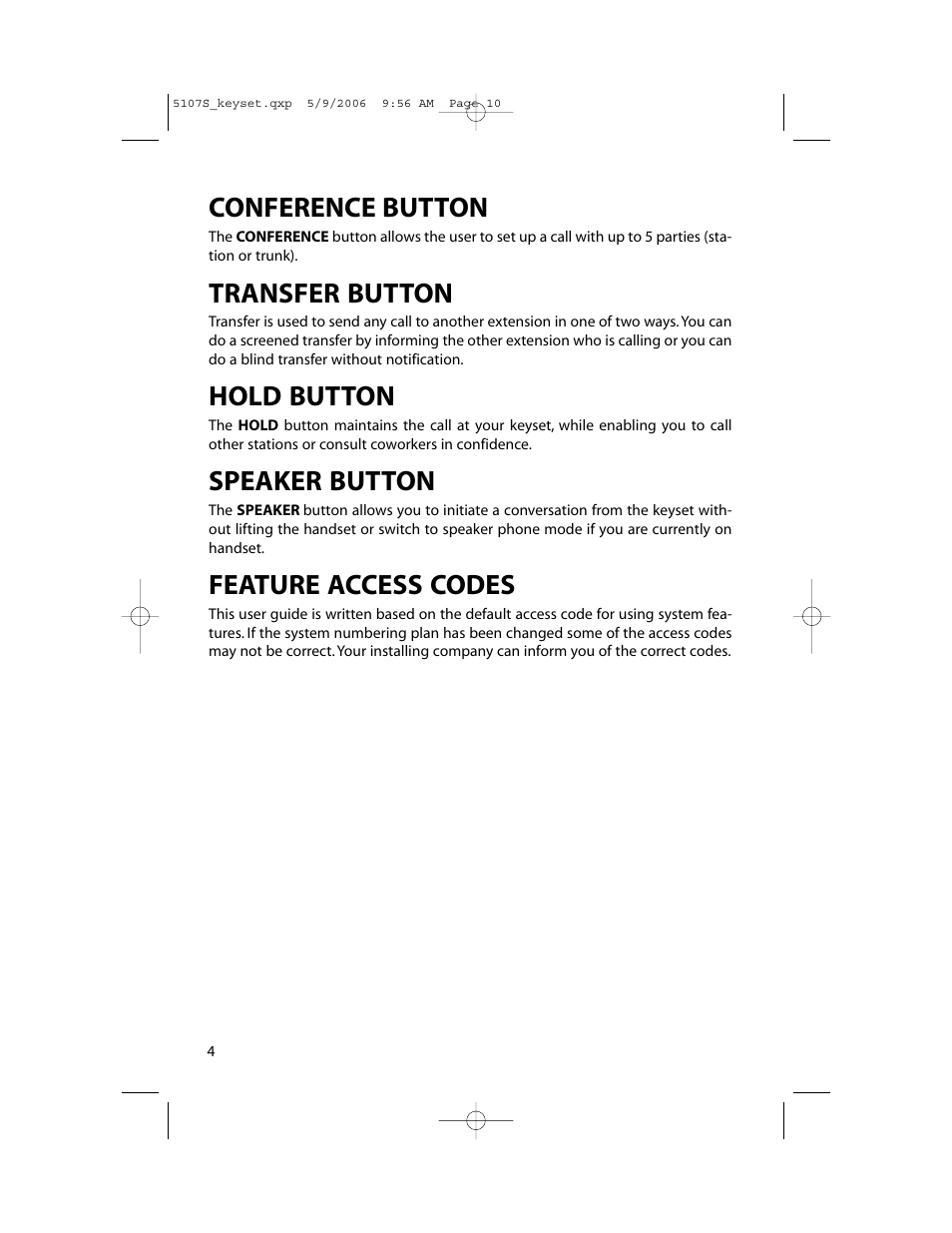 Conference button, Transfer button, Hold button | Speaker button, Feature access codes | Samsung ITP-5107SIP User Manual | Page 11 / 86