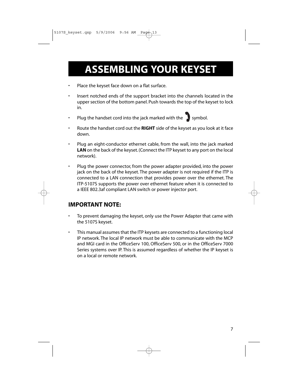 Assembling your keyset | Samsung ITP-5107SIP User Manual | Page 14 / 86