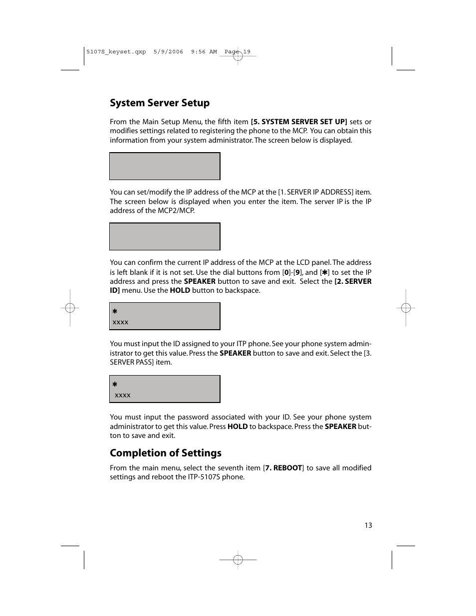 System server setup, Completion of settings | Samsung ITP-5107SIP User Manual | Page 20 / 86