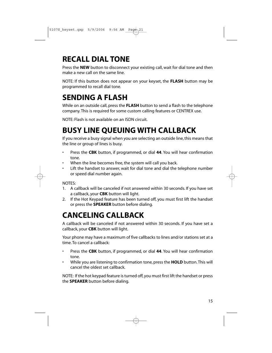 Recall dial tone, Sending a flash, Busy line queuing with callback | Canceling callback | Samsung ITP-5107SIP User Manual | Page 22 / 86